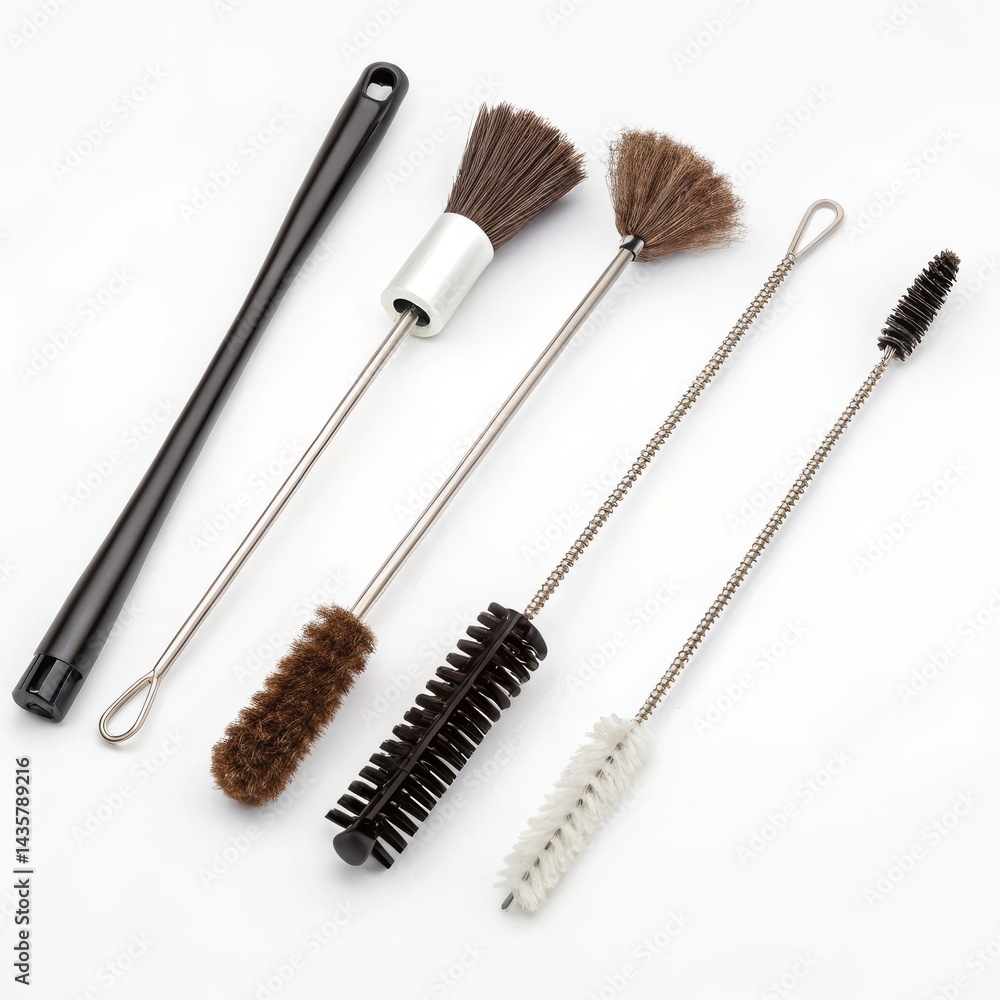 Cleaning brushes in various shapes and sizes for different purposes. Cleaning brushes in various shapes and sizes for different purposes.