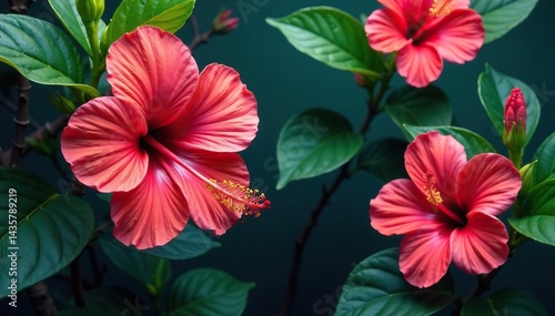 Wallpaper Mural Bold hibiscus blooms, lush tropical foliage, vibrant colors, wallpaper, floral pattern Torontodigital.ca