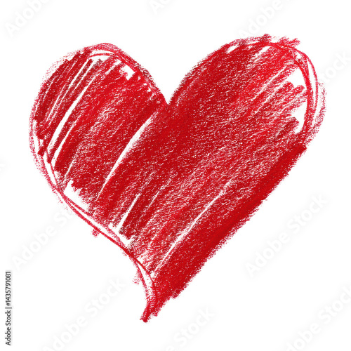 Vibrant red heart symbol drawn with crayons.