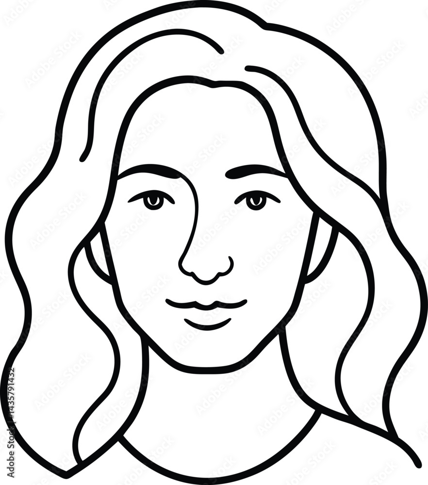 Minimalist Line Art Portrait – Flowing Hair & Stylized Head Illustration Minimalist Line Art Portrait – Flowing Hair & Stylized Head Illustration