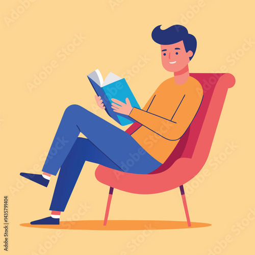Person Reading a Book on a Red Chair