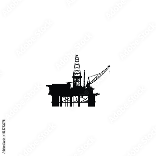 Offshore oil rig silhouette on white background