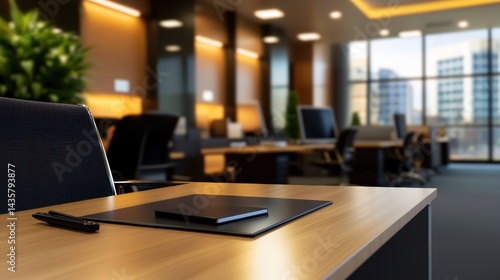 Wallpaper Mural Modern office workspace, desk, focused, city view in background.  Use Business, corporate Torontodigital.ca