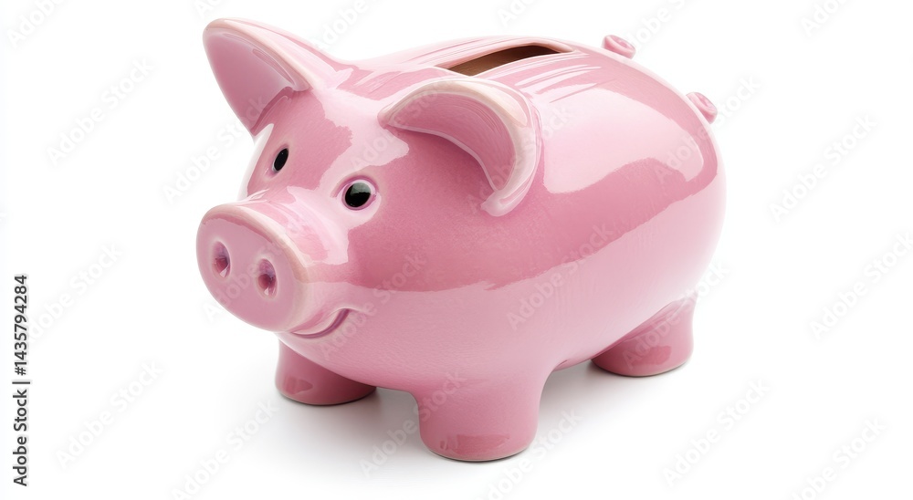 Fototapeta premium Classic ceramic piggy bank sitting on a white background with a shiny finish