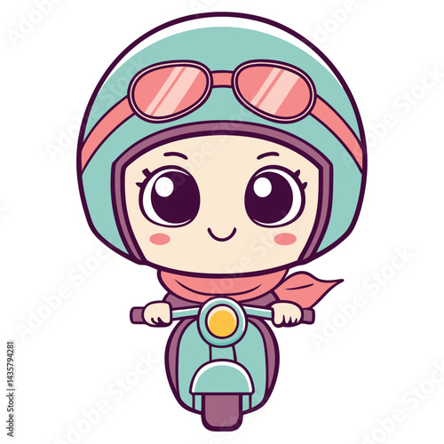 Cute cartoon girl riding a scooter (1)
