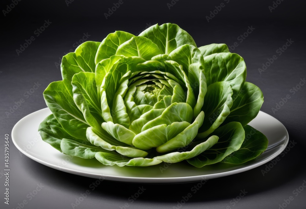 Fototapeta premium There is a leafy green vegetable on a white plate