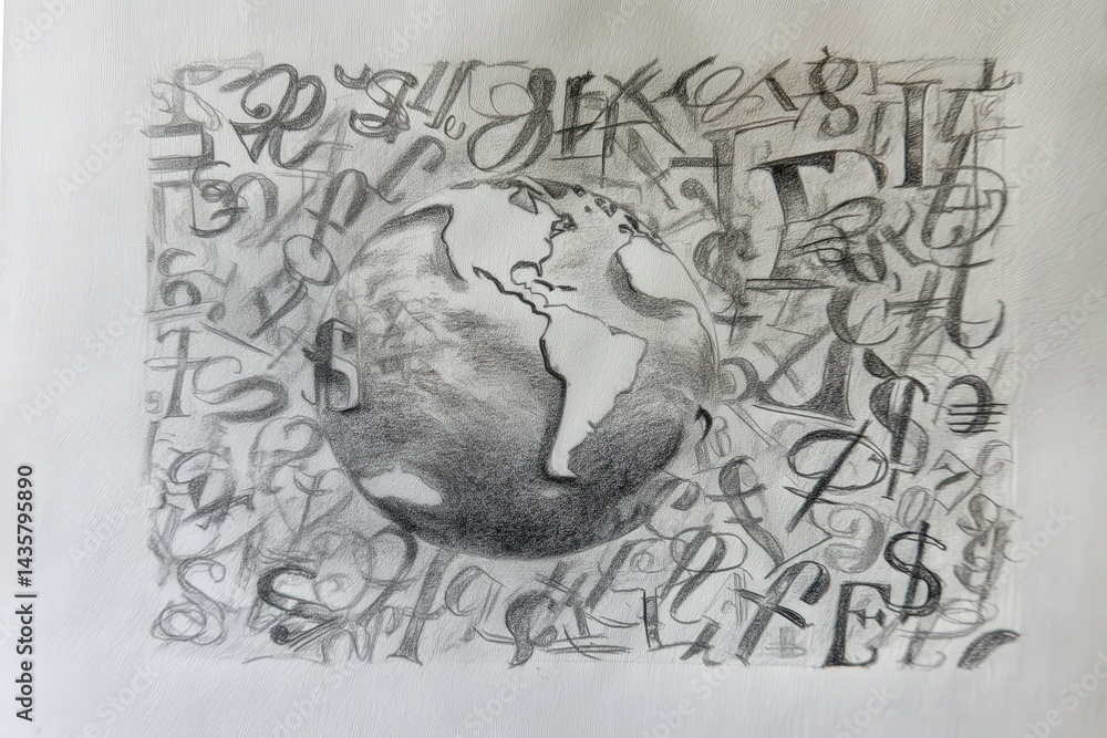 Abstract Earth Illustration with Graphical Letter Elements