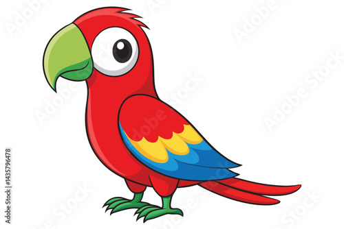 Colorful Red Macaw bird on white background.