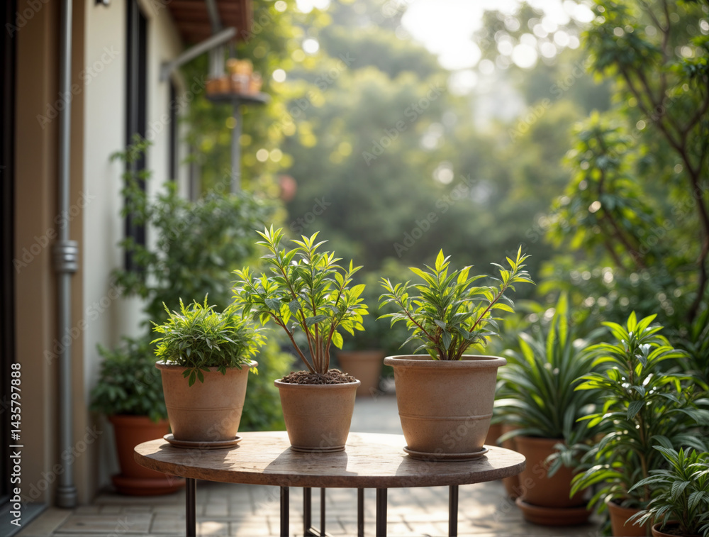 Potted Plants on Patio Table Potted Plants on Patio Table