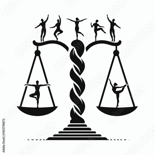 very simple flat and single minimalist Rope Balance Silhouettes in black on a white background 