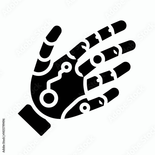  very simple flat and single minimalist Robotic Hand Silhouettes in black on a white background 