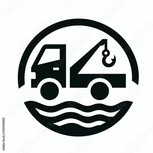  very simple flat and single minimalist Towing Badge Silhouettes in black on a white background 