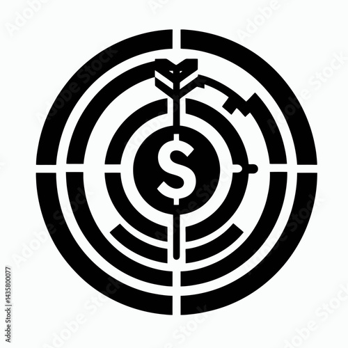  very simple flat and single minimalist Money Target Silhouettes in black on a white background 