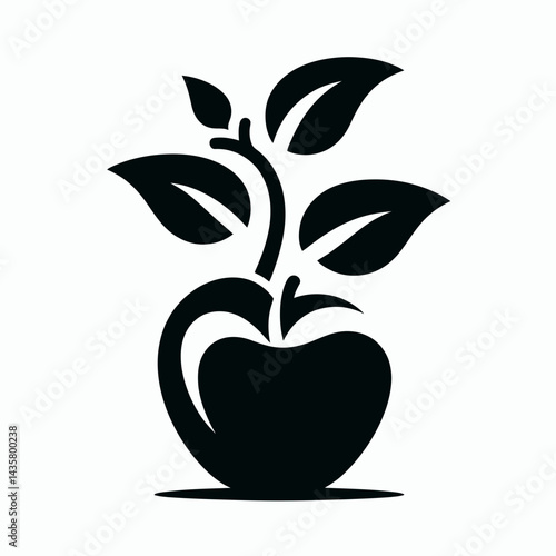  very simple flat and single minimalist Growing Apple Silhouettes in black on a white background 