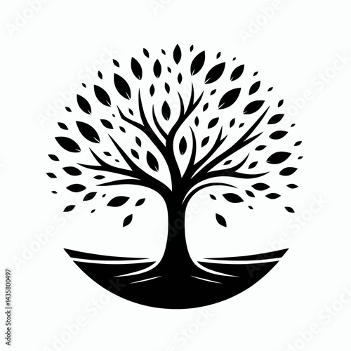  very simple flat and single minimalist Planting Tree Silhouettes in black on a white background 