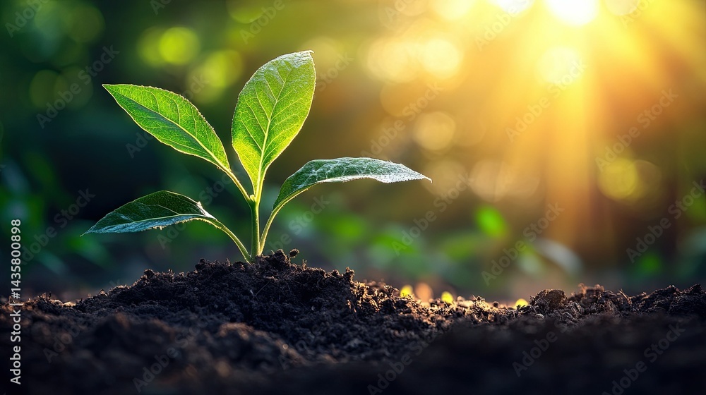 Sprouting plant illuminated by golden sunlight, symbolizing growth, sustainability, and environmental awareness. Sprouting plant illuminated by golden sunlight, symbolizing growth, sustainability, and environmental awareness.