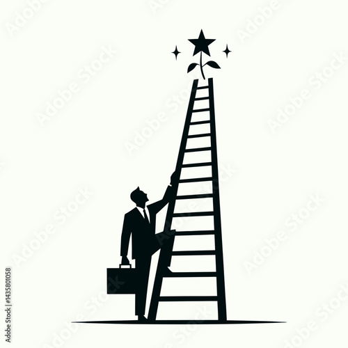  very simple flat and single minimalist Success Ladder Silhouettes in black on a white background