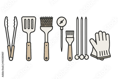 Outdoor cooking tool icons featuring tongs and spatula