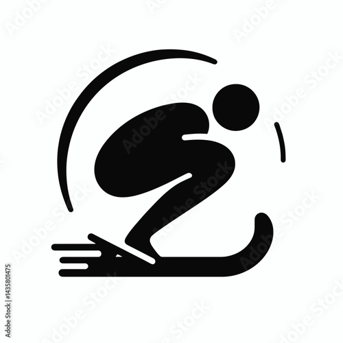  very simple flat and single minimalist Luge Silhouettes in black on a white background 