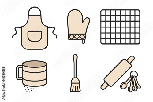 Baking accessory icons featuring apron and oven mitt