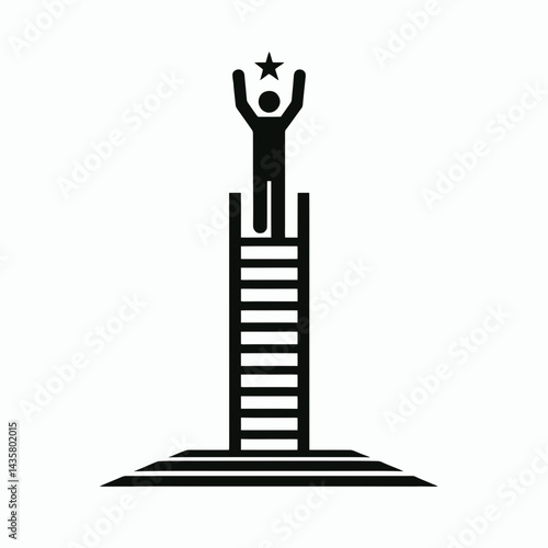  very simple flat and single minimalist Success Ladder Silhouettes in black on a white background 