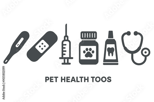 Icons for pet health tools include a thermometer and a bandage