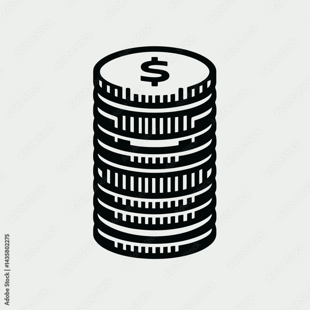 very simple flat and single minimalist Coin Stack Silhouettes in black on a white background very simple flat and single minimalist Coin Stack Silhouettes in black on a white background
