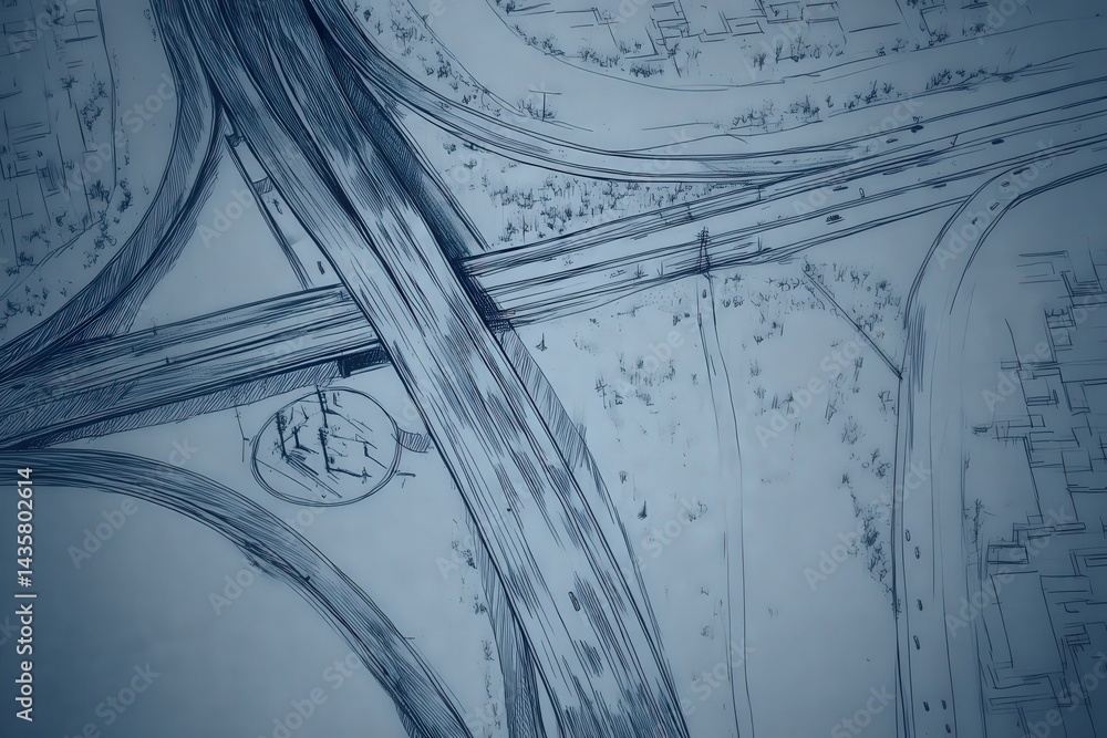 Aerial View of Complex Highway Interchange Design with Roads