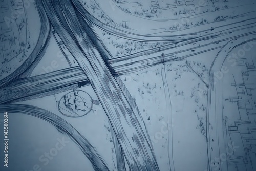 Obraz na płótnie Aerial View of Complex Highway Interchange Design with Roads w salonie