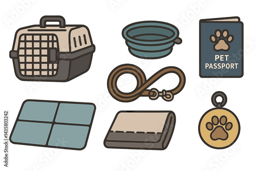 Featured icons include a pet carrier and travel bowl for pet travel accessories