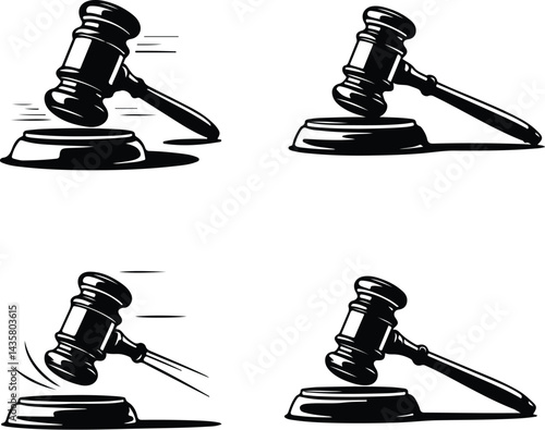 Judge Gavel Silhouette Set | Court and Law Symbol Vector Gavel Drawing Silhouette | Justice and Legal Icon Art