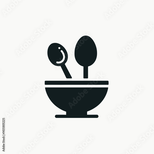  very simple flat and single minimalist Spoon  Bowl Silhouettes in black on a white background 