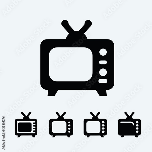  very simple flat and single minimalist D TV Silhouettes in black on a white background 