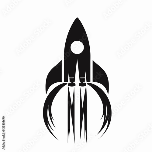  very simple flat and single minimalist Rocket Rocker Silhouettes in black on a white background