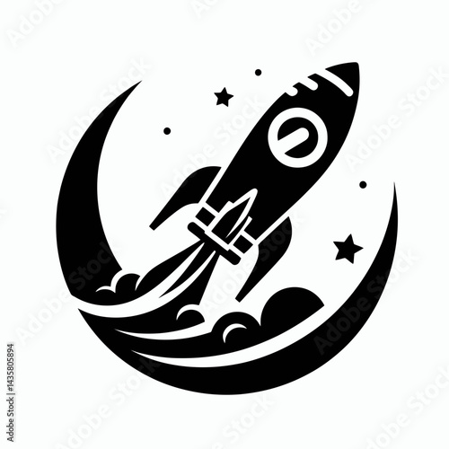  very simple flat and single minimalist Rocket Rocker Silhouettes in black on a white background 
