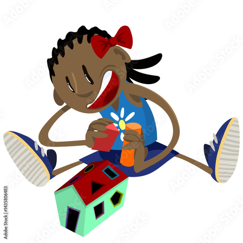 Criança negra brincando com blocos educativos