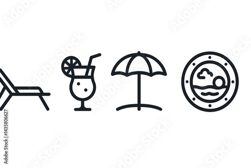 Symbols of vacation representing calmness, warm weather, and coastal views