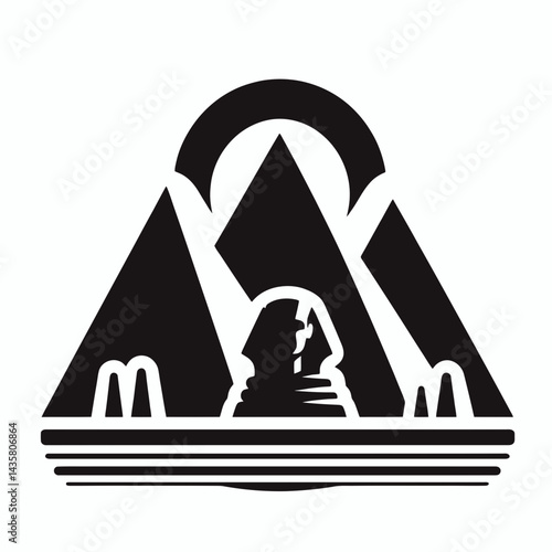  very simple flat and single minimalist Statue of Giza Silhouettes in black on a white background 
