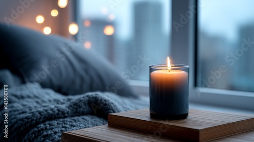 Cozy Candlelight and Soft Knit Blanket - Serene bedroom scene, candlelight warmth, soft textures, cozy atmosphere, peaceful relaxation