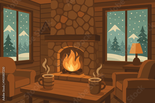 A serene alpine scene that embodies warmth and coziness of winter