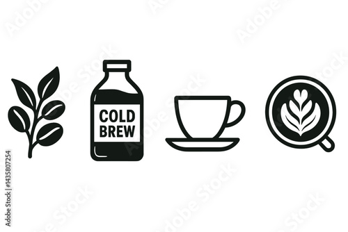 Icons representing drinks and their origins, brewing methods, and serving styles