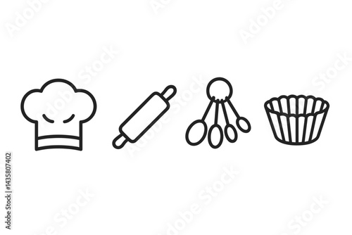Icons of baking that show necessary patisserie equipment are displayed