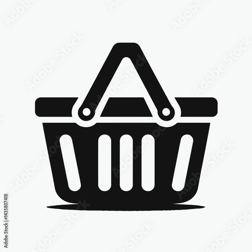  very simple flat and single minimalist Shopping Basket Silhouettes in black on a white background 
