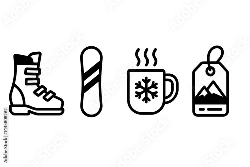 Cold-season recreation icons covering gear, pass, and warmth
