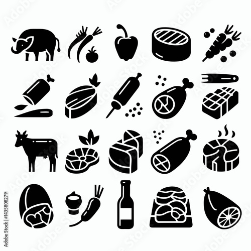  very simple flat and single minimalist Meat Sections Silhouettes in black on a white background 