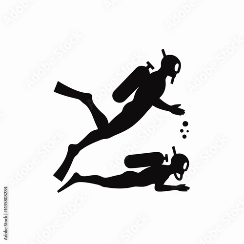  very simple flat and single minimalist Diving Silhouettes in black on a white background 