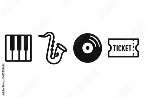 Retro-modern icons blending instruments, media, and events