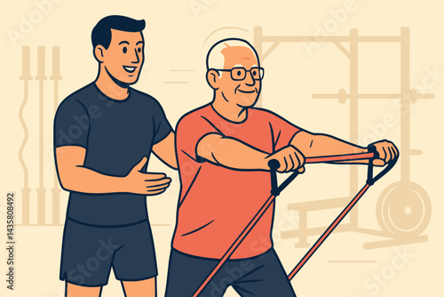 Flat fitness scene promoting healthy aging and professional support