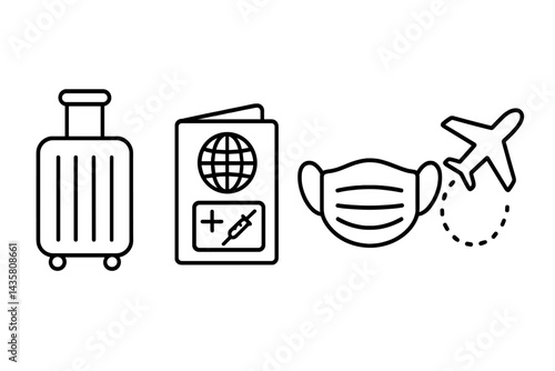 Post-pandemic travel icons marrying health, documents, and mobility