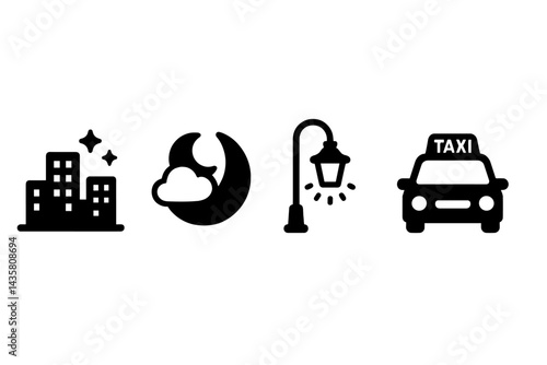 Urban-nightlife icons portraying lights, movement, and ambiance